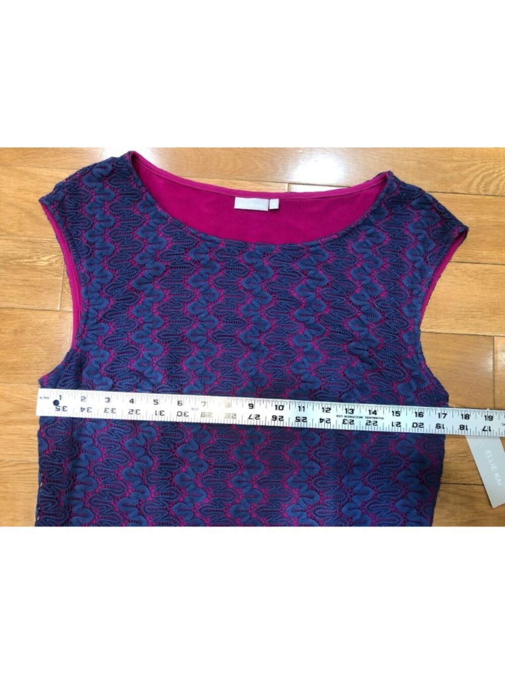 NWT Ellie Kai Emily Dress Fuchsia Sheath Dress With Navy Lace Overlay Size 10 - Picture 6 of 12